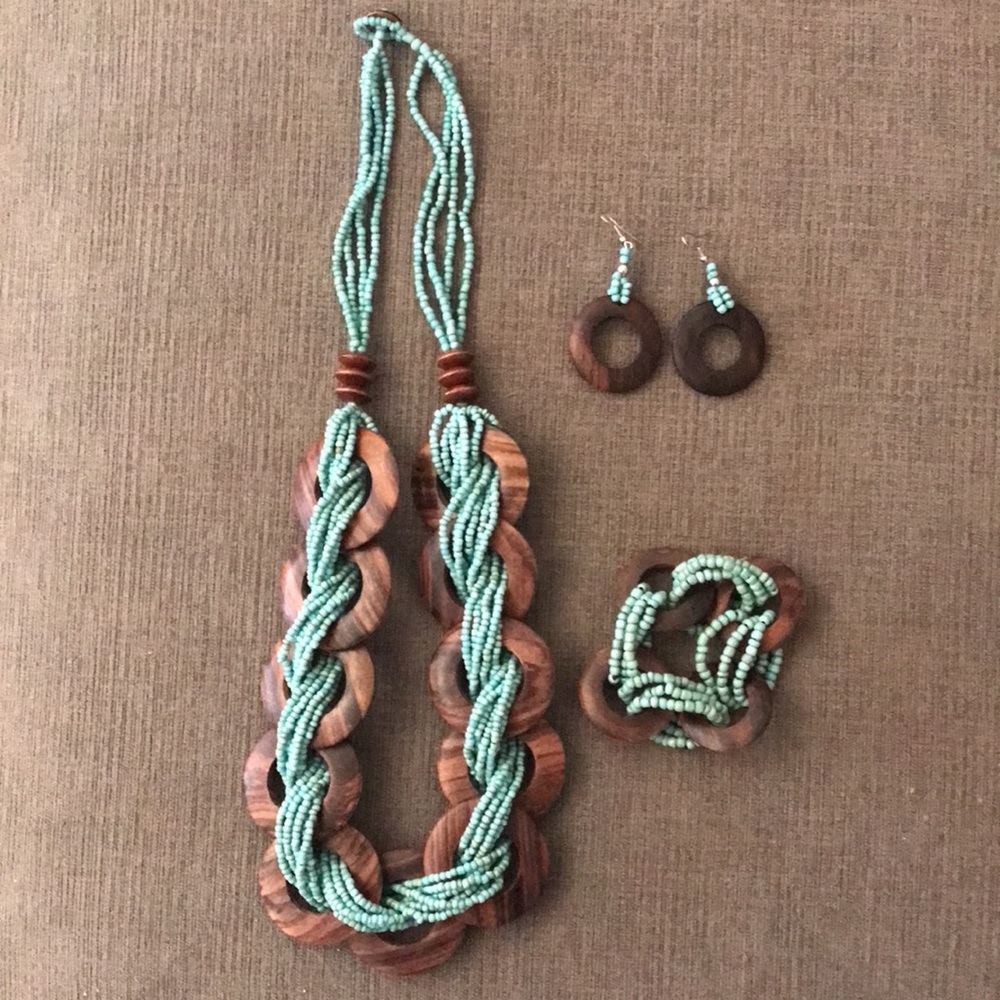 Necklace, bracelet and earring set.